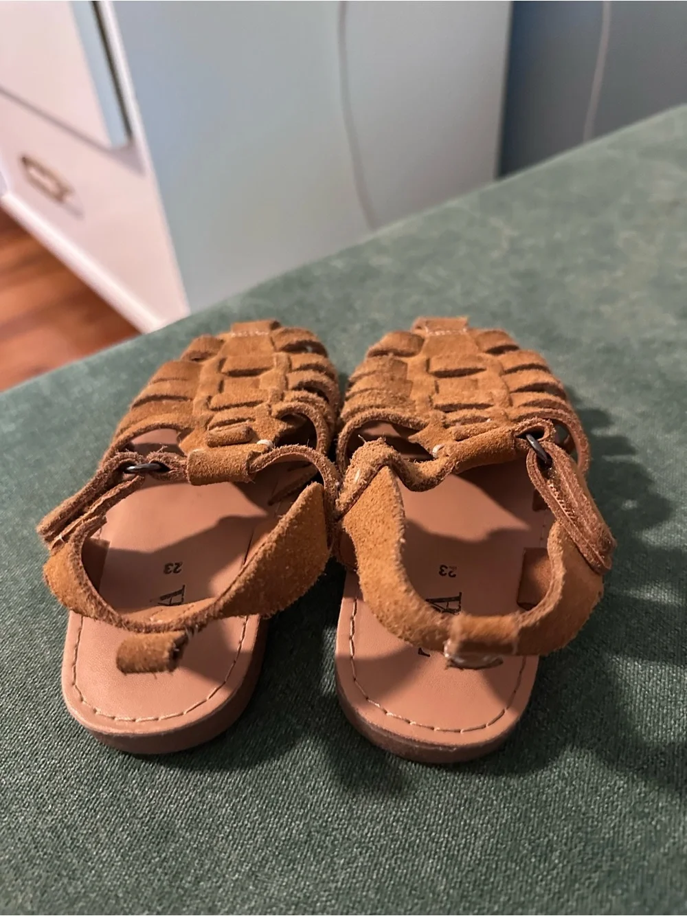 Zara Kids Tan Suede Woven Fisherman Sandals
